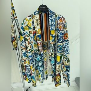 Dolce & Gabbana Men’s Majolica Italian Print Linen Robe Jacket 46IT/36US. NWT